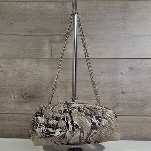 Isabella Fiore Metallic Snakeskin Pattern Clutch with Chain Strap